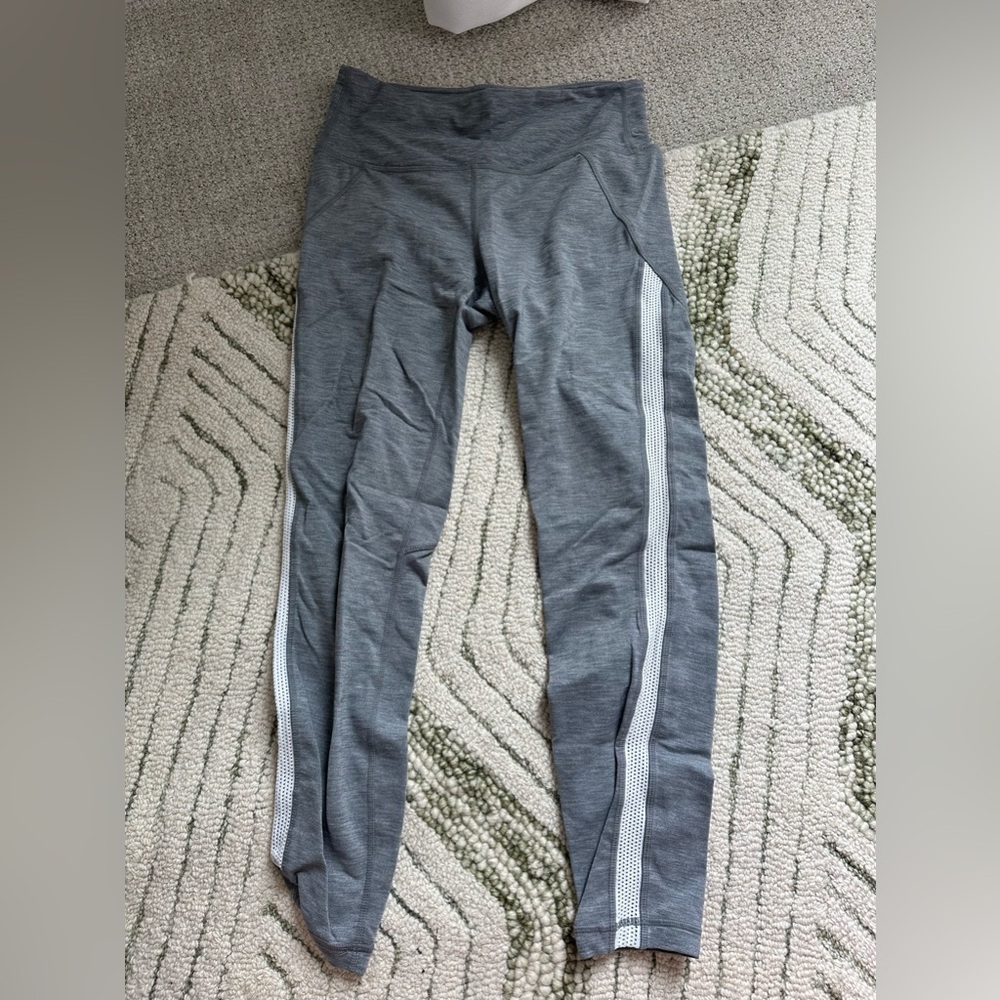 Athleta Gray Leggings with White Stripe